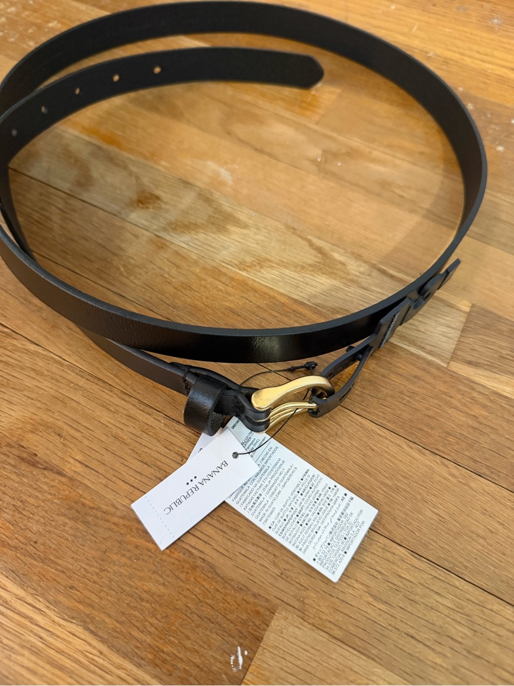Banana Republic Slim Black Leather Belt with Brass Hook Accent